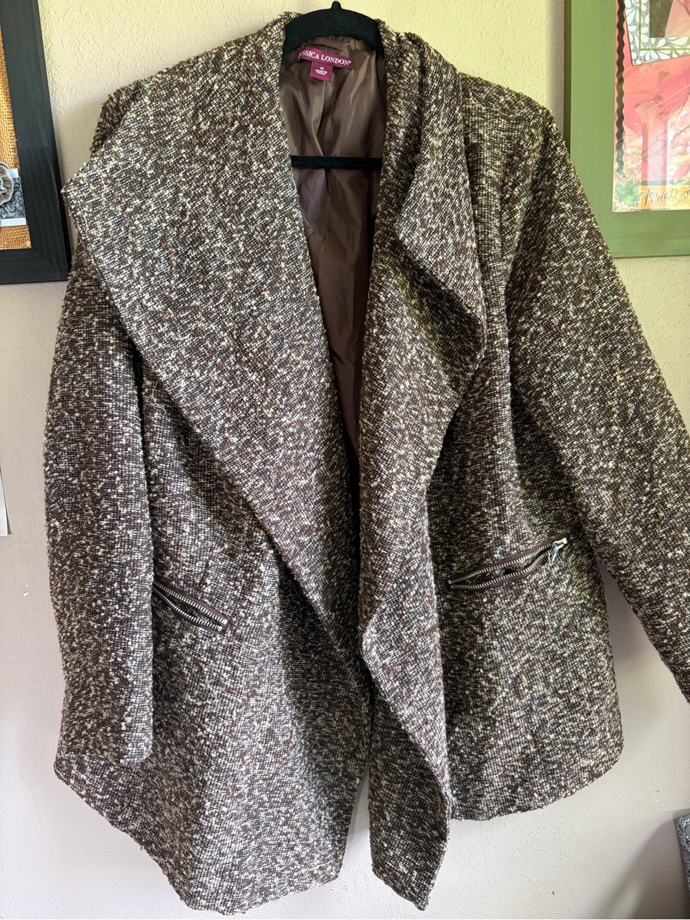 Jessica London Tweed Open Front Drape Jacket Gray Black Plus Size 18